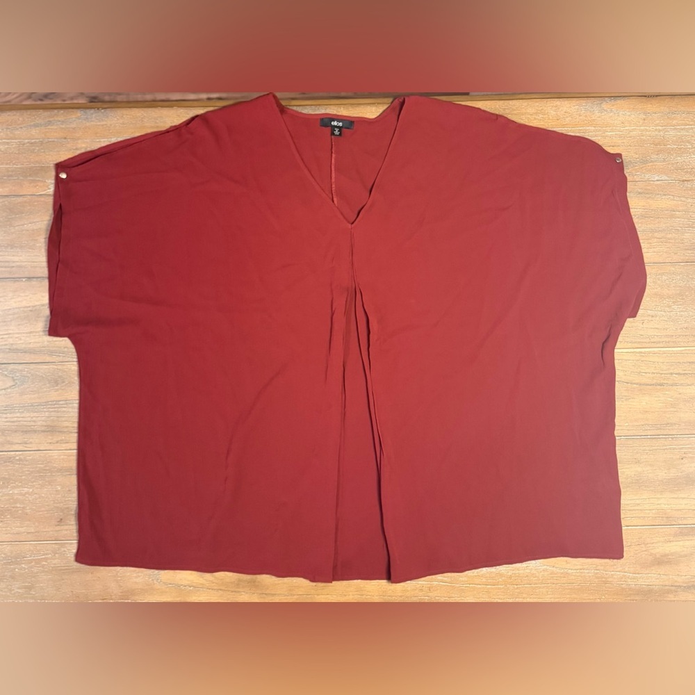 Ellos Deep Red V-Neck Blouse with Cold Shoulders